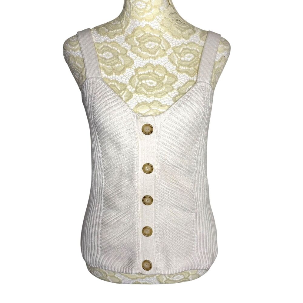 By Anthropologie Sweater Top Blouse Rib Knit Sweetheart Neck Cream S